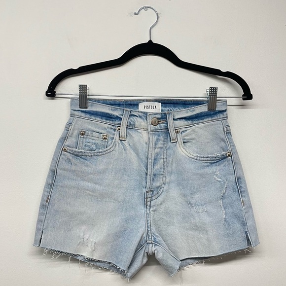 NWT Pistola Denim Nico High Rise Mom Distressed Shorts Light wash - Picture 1 of 13